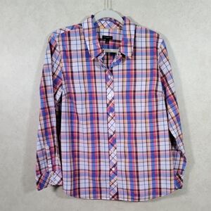 10186 FINAL PRICE Talbots burgundy, red & blue plaid L/S cotton blouse L